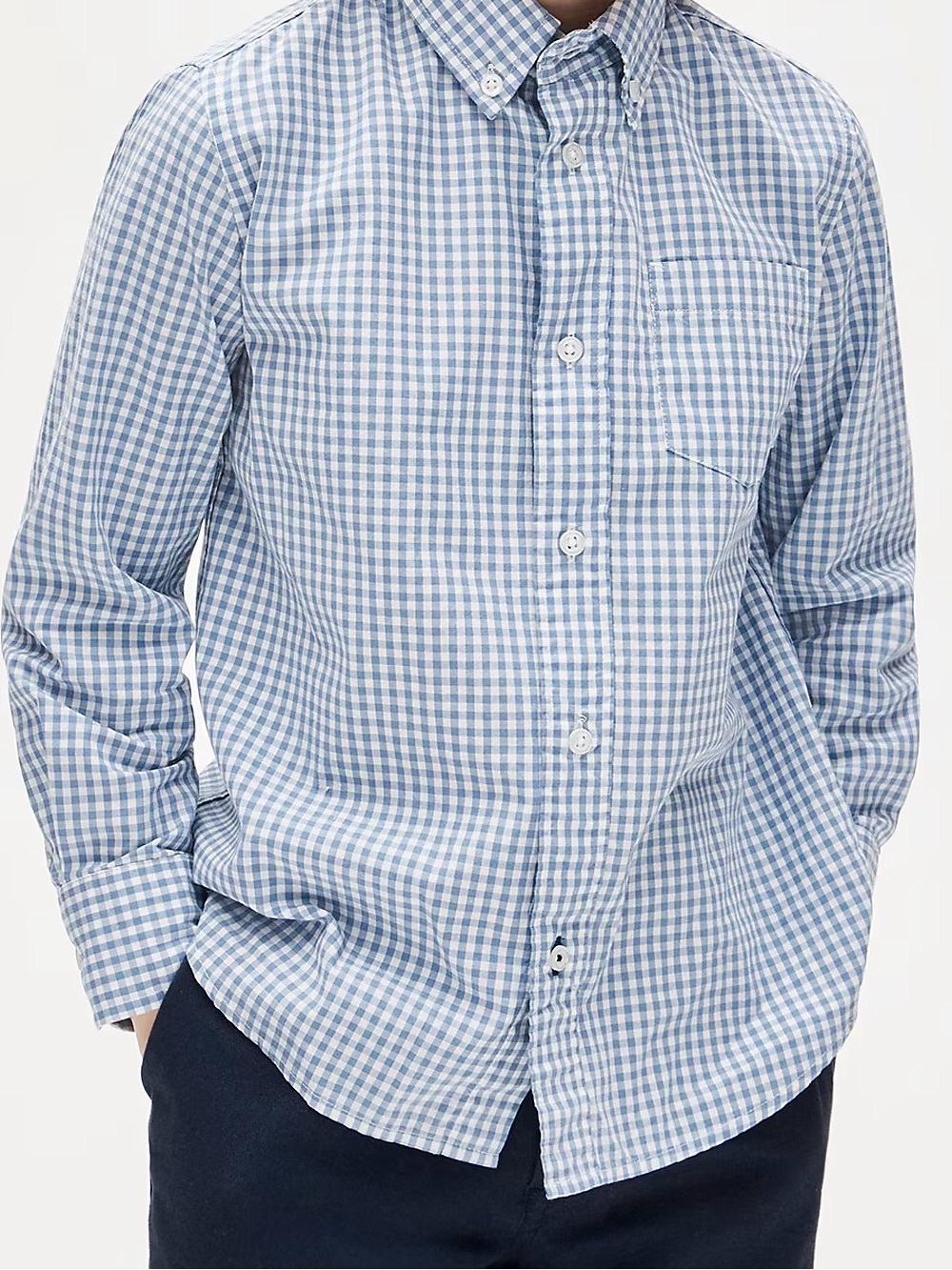 NWT Crewcuts Blue Gingham L/S Stretch Poplin Button-Down Size 10